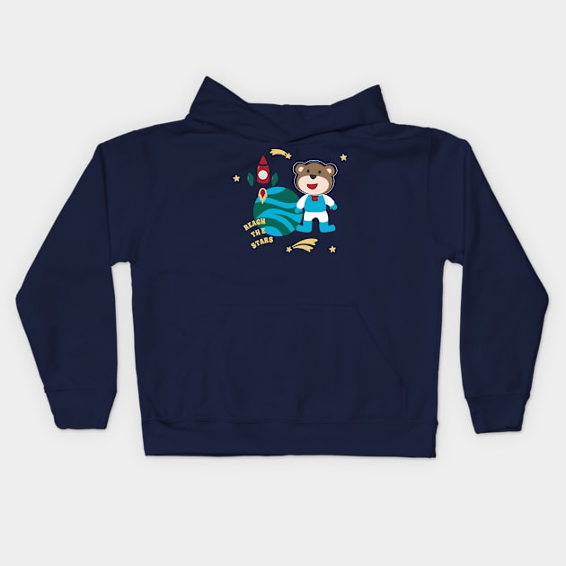 Space bear or astronaut in a space suit with cartoon style Kids Hoodie by KIDS APPAREL